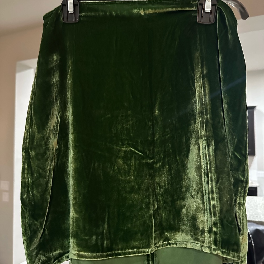 Revolve Green Velvet Skirt